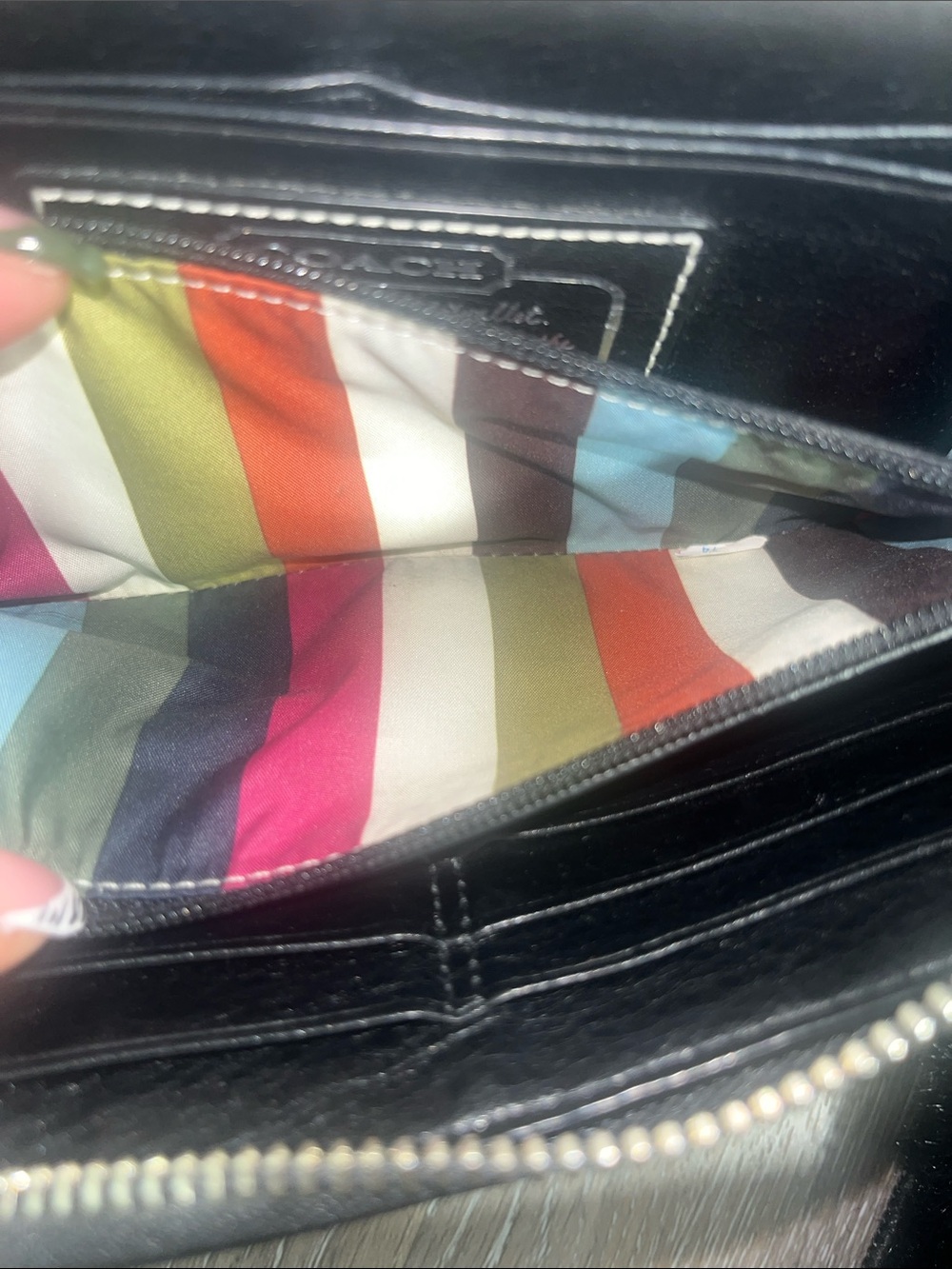 Coach Legacy Stripe Black Silver Gray Canvas Long Wallet Zip Around Signature Cc - Picture 4 of 10